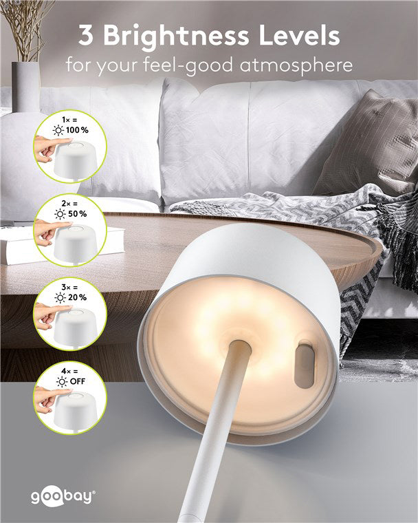 GOOBAY επιτραπέζιο φωτιστικό 77676, 3000K, dimmable, επαναφορτιζόμενο, λευκό