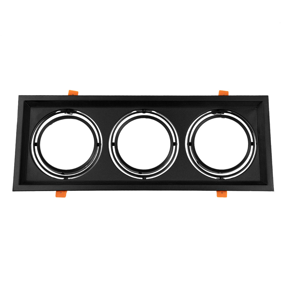 GLOBOSTAR® VITA 77857 Χωνευτή Κινούμενη Βάση για 3 x Σποτ AR111 για Ντουί GU10/GU5.3 IP20 - Μαύρο Ματ - Μ48.7 x Π18 x Υ5.5cm / Q47.5 x 17cm