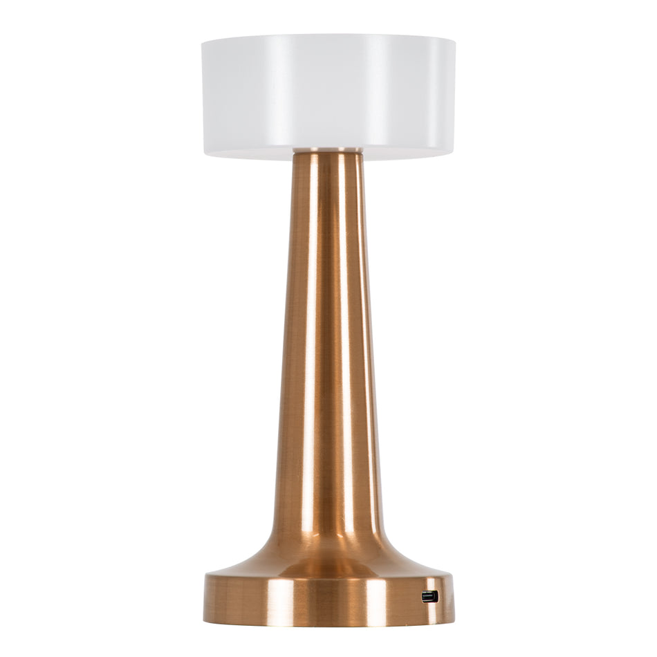 GloboStar® NANNA 76474 Επαναφορτιζόμενο Επιτραπέζιο Φωτιστικό Πορτατίφ LED 1.5W 105lm 120° DC 5V IP44 CCT Ultra Θερμό 1500K - Φυσικό Λευκό 4500K - Ψυχρό Λευκό 6000K Dimmable Χάλκινο & Λευκό Πλαστικό - Μ9 x Π9 x Υ21cm - 2 Χρόνια Εγγύηση