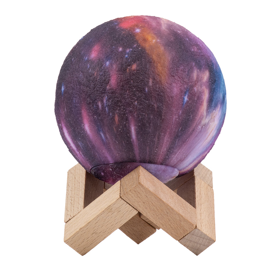 GloboStar® MOON 79615 Επιτραπέζιο Φωτιστικό Πορτατίφ LED 2W 100lm 360° DC 5V IP20 RGBW Dimmable Πολύχρωμο Πλαστικό με Μπεζ Ξύλο - Μ10 x Π10 x Υ13.5cm - 2 Xρόνια Εγγύηση