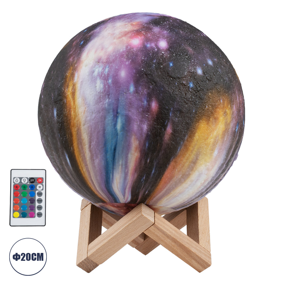 GloboStar® MOON 79617 Επιτραπέζιο Φωτιστικό Πορτατίφ LED 6W 360lm 360° DC 5V IP20 RGB Dimmable Πολύχρωμο Πλαστικό με Μπεζ Ξύλο - Μ20 x Π20 x Υ25cm - 2 Xρόνια Εγγύηση