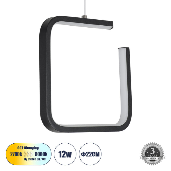 CEROBA 61308 Κρεμαστό Φωτιστικό Οροφής Linear Design LED CCT 12W 1320lm 360° AC 220-240V - Εναλλαγή Φωτισμού μέσω Διακόπτη On/Off All In One Ψυχρό 6000k+Φυσικό 4500k+Θερμό 2700k Μ22 x Π2 x Υ22cm - Μαύρο - 3 Years Warranty