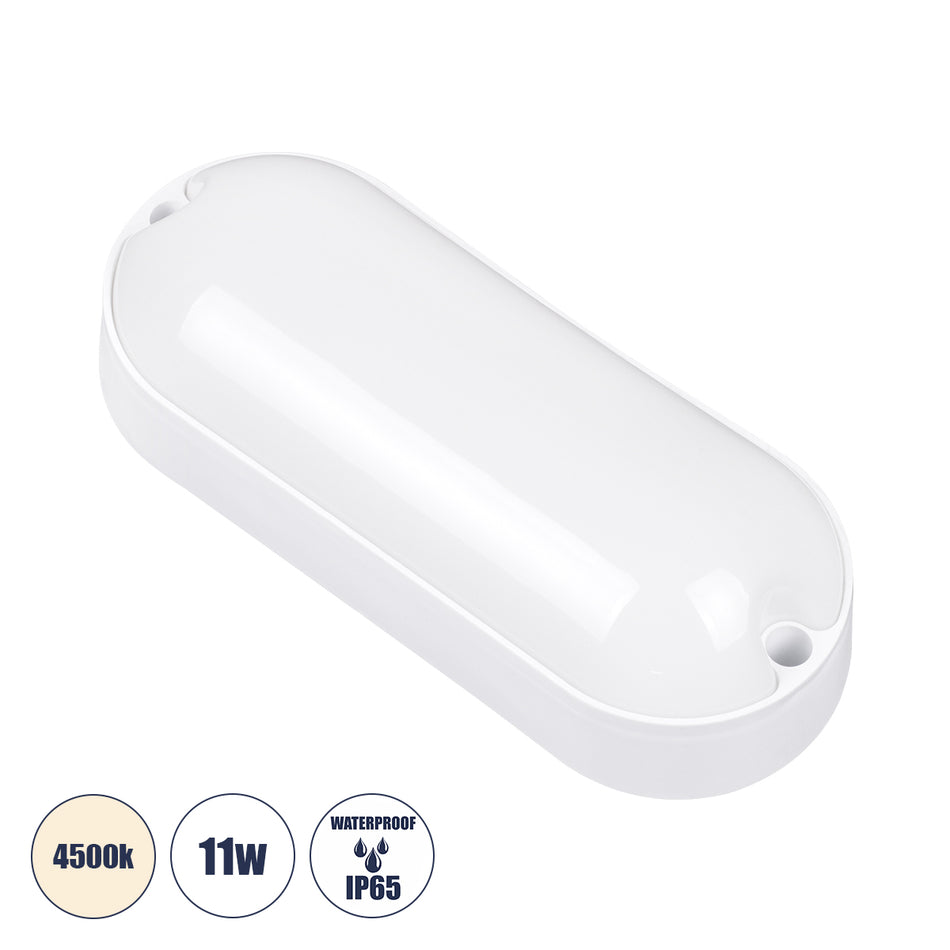 GLOBOSTAR® HOMIE 61001 Φωτιστικό Καραβοχελώνα Τοίχου - Απλίκα LED 11W 939lm 180° AC 220-240V Αδιάβροχο IP65 Φυσικό Λευκό 4500K - Lumileds SMD Chip - Λευκό Γαλακτερό - Μ17 x Π7 x Υ4.5cm - 3 Χρόνια Εγγύηση