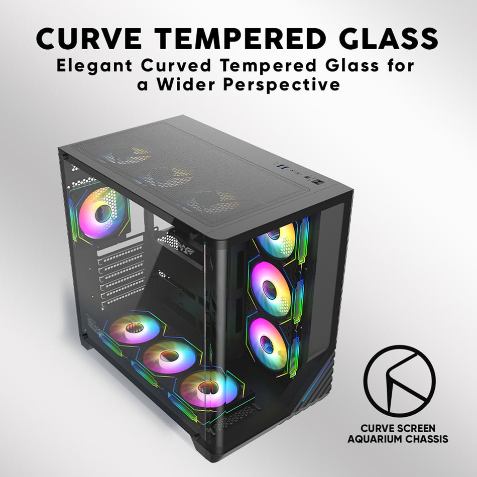 ARMAGGEDDON FULL ATX DUAL CHAMBER CHASSIS 10X ARGB FANS AQUARON X-CURVE GIGA 10 BLACK