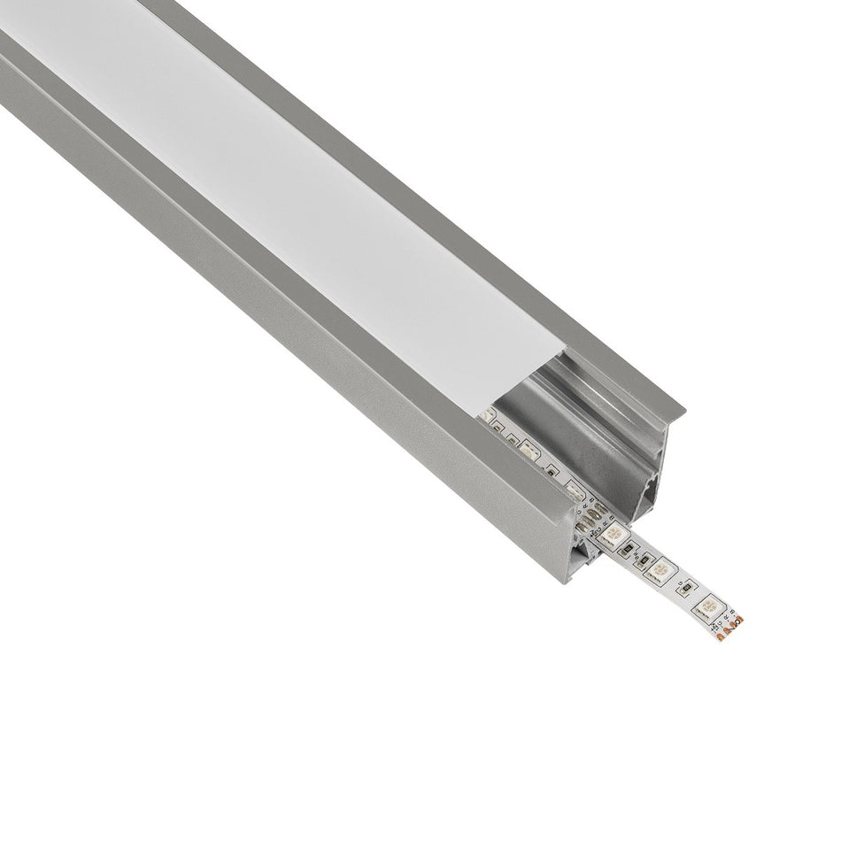 GLOBOSTAR® ALP-LINEAR RECESSA 61787-3M Χωνευτό Προφίλ Αλουμινίου με Λευκό Γαλακτερό Πατητό Κάλυμμα για Ταινίες LED IP20 - Γκρι Ανθρακί Ματ - Μ300 x Π3.5 x Υ4cm