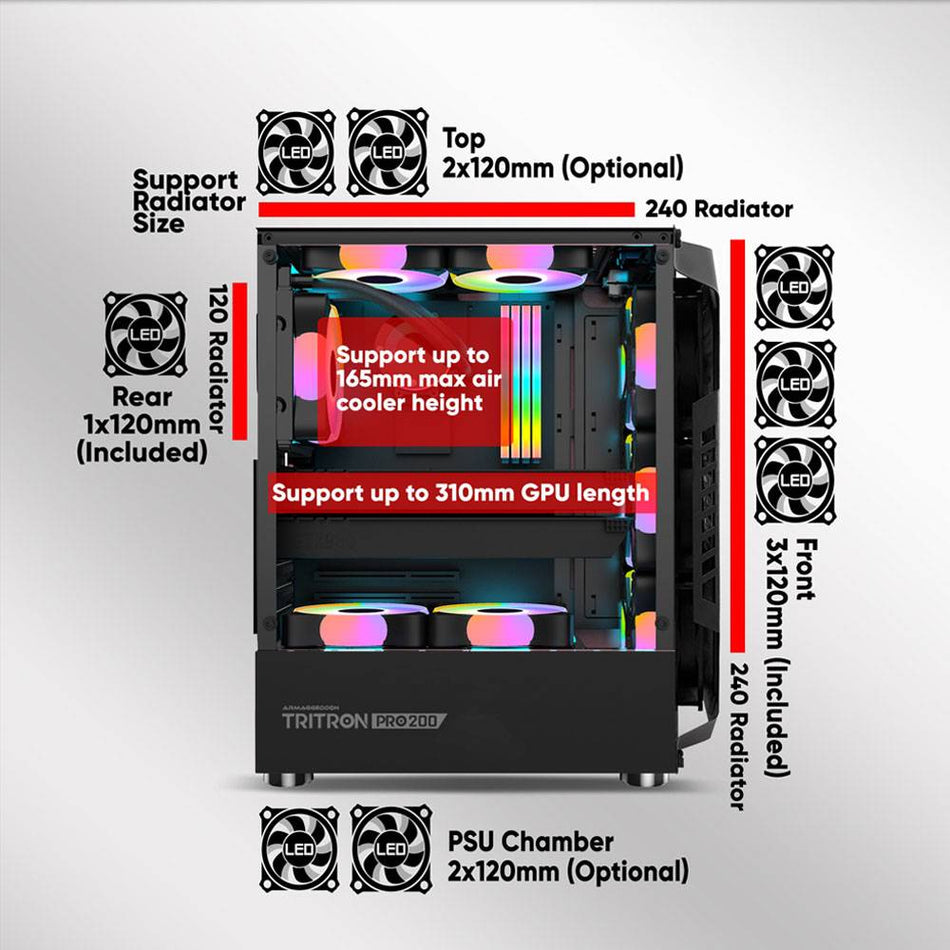 Armaggeddon Gaming Pc Case With 4 Argb Fans Tritron Pro 200 White