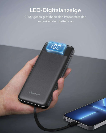 Charmast W1148 Power Bank 10000mAh PD20W with built-in cables Micro USB / Type C / Lightning 5V3A  black