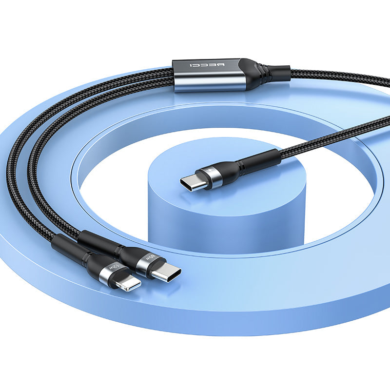 Recci RTC-T16 Cable 2-in-1 Type-C to USB-C & Lightning 1.2M - Black