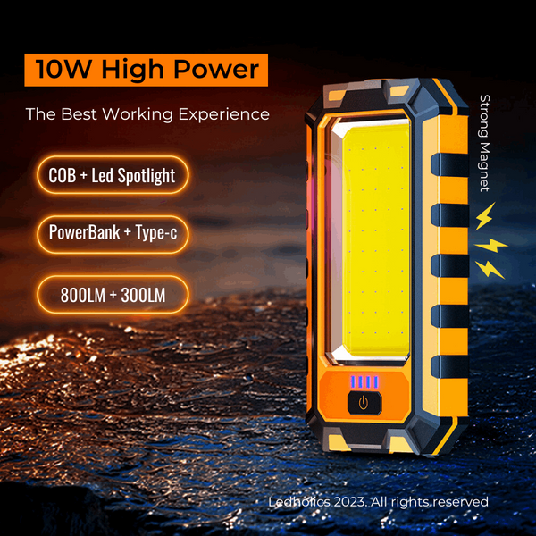 2 -1 Led Φακός Εργασίας GT25 10W | COB 800LM | 350LM Φακός Δέσμης | PowerBank & Type-C | Με Μαγνήτη