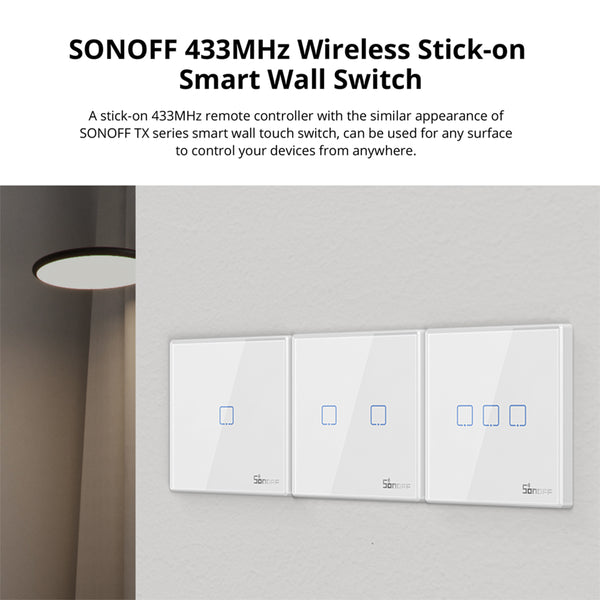 80067 SONOFF T2EU3C-RF - 433MHz Wireless Smart Wall Touch Button Switch 3 Way - RF Series