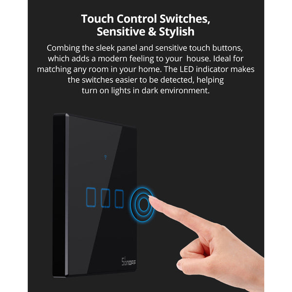 80131  SONOFF T2EU2C-RF - 433MHz Wireless Smart Wall Touch Button Switch AC 100-240V Max 4A (2A/Way) 2 Way - RF Series