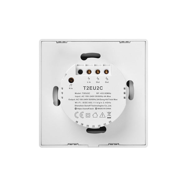 80131  SONOFF T2EU2C-RF - 433MHz Wireless Smart Wall Touch Button Switch AC 100-240V Max 4A (2A/Way) 2 Way - RF Series