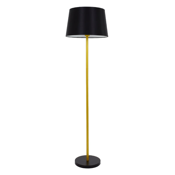 CEDAR 00829 Moderne Stehlampe, einflammig, 1 x E27, goldene Metallglocke mit schwarzem Stoff und schwarzem Sockel, D40 x H148 cm