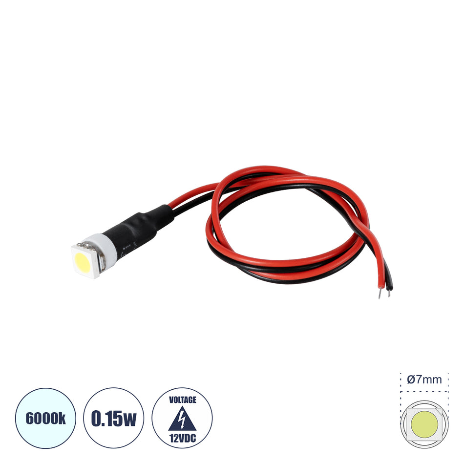 SMD-LED 81482 Υψηλής Ισχύος SMD LED 0.12W 20lm DC 12V - Φ0.7 x Υ2.3cm - Ψυχρό Λευκό 6000K - Dimmable - 2 Χρόνια Εγγύηση
