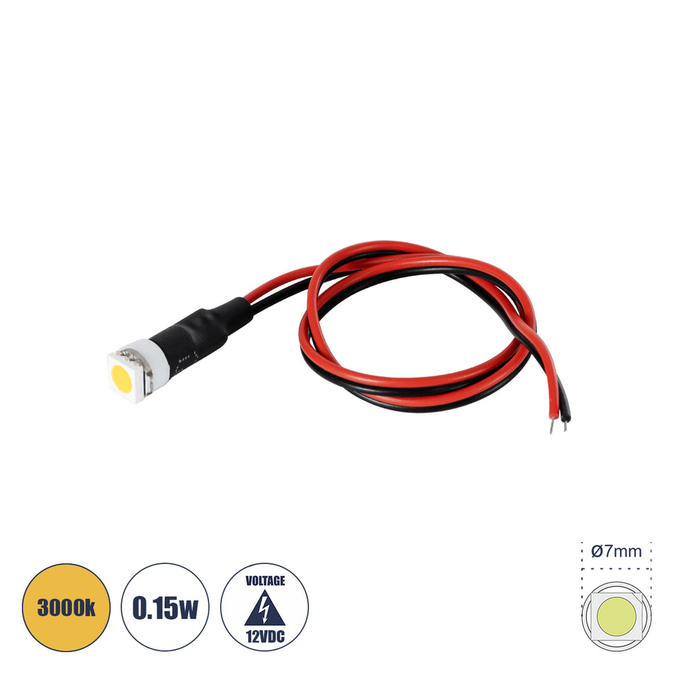 SMD-LED 81483 Υψηλής Ισχύος SMD LED 0.12W 20lm DC 12V - Φ0.7 x Υ2.3cm - Θερμό Λευκό 3000K - Dimmable - 2 Χρόνια Εγγύηση