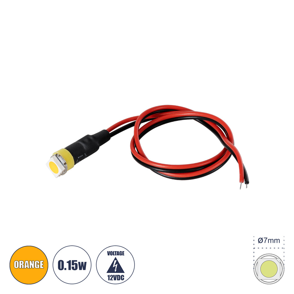 SMD-LED 81484 Υψηλής Ισχύος SMD LED 0.12W 15lm DC 12V - Φ0.7 x Υ2.3cm - Πορτοκαλί - Dimmable - 2 Χρόνια Εγγύηση