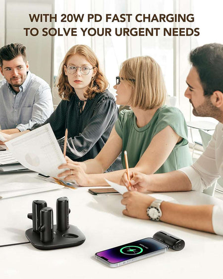 Viyisi G007P Charging Dock with 4 Lightning / iPhone Portable Chargers - Μαγνητικός Σταθμός Φόρτισης με 4 x PowerBank / Φορητές Μπαταρίες Φόρτισης με Ενσωματωμένο Lightning - 4 x 5000mAh - 20W - Black