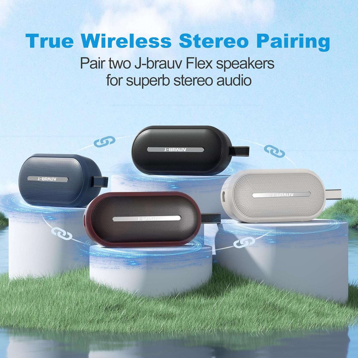 J-BRAUV Flex Portable Speakers Wireless Bluetooth, Enhanced Immersive Bass, 40W Loud Stereo Sound, BT5.3, Built in Mic, 15H Playtime, IP67