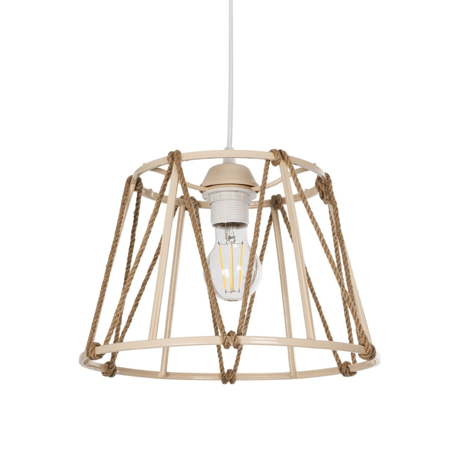 GLOBOSTAR® JUTE 203-0092 Μοντέρνο Κρεμαστό Φωτιστικό Οροφής με Ντουί 1 x E27 AC 220-240V IP20 - Μπεζ - Μ30 x Π30 x Υ23cm