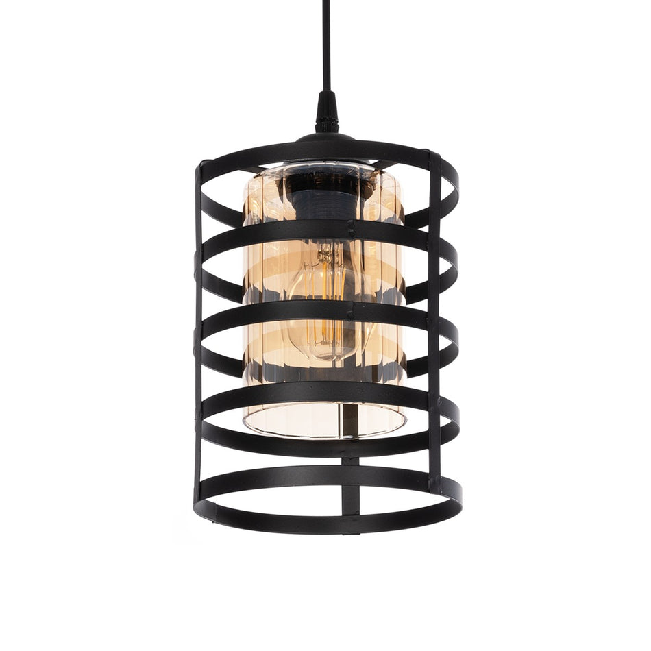 GLOBOSTAR® SOLON 201-0060 Μοντέρνο Κρεμαστό Φωτιστικό Οροφής με Ντουί 1 x E27 AC 220-240V IP20 - Μαύρο & Μελί - Μ16 x Π16 x Υ26cm