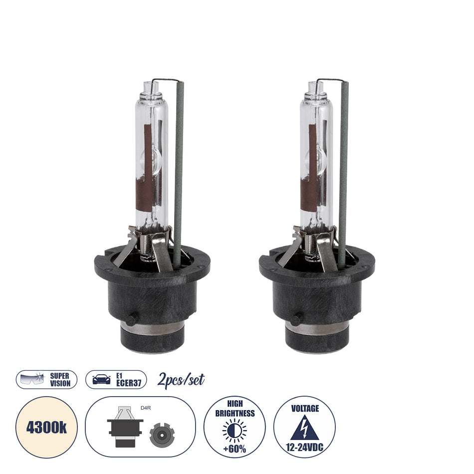 D4S/D4R 84029 Λάμπες Αυτοκινήτου HID Xenon Super Vision High Brightness +60% E1 ECER37 360° DC 12-24V IP20  Φ3.5 x  Υ7.5cm 4300K- Σετ 2 Τεμαχίων