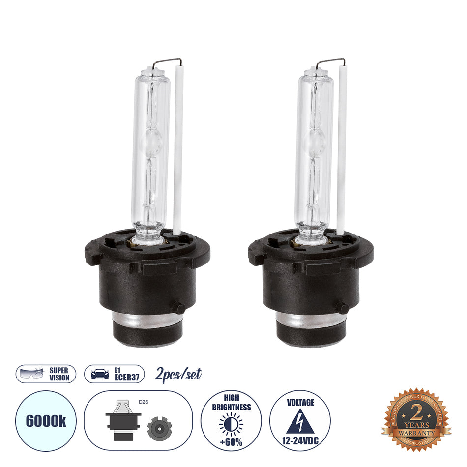 HID 84032 Λάμπα Xenon D2S/D2C Super Vision Υψηλής Φωτεινότητας +60% CANbus E1 ECER37 55W/110W 5000lm/10000lm 360° DC 12-24V Αδιάβροχο IP65 Ψυχρό Λευκό 6000K - Μ3.2 x Π3.2 x Υ7.5cm - Πακέτο 2 Τεμαχίων - 2 Χρόνια Εγγύηση