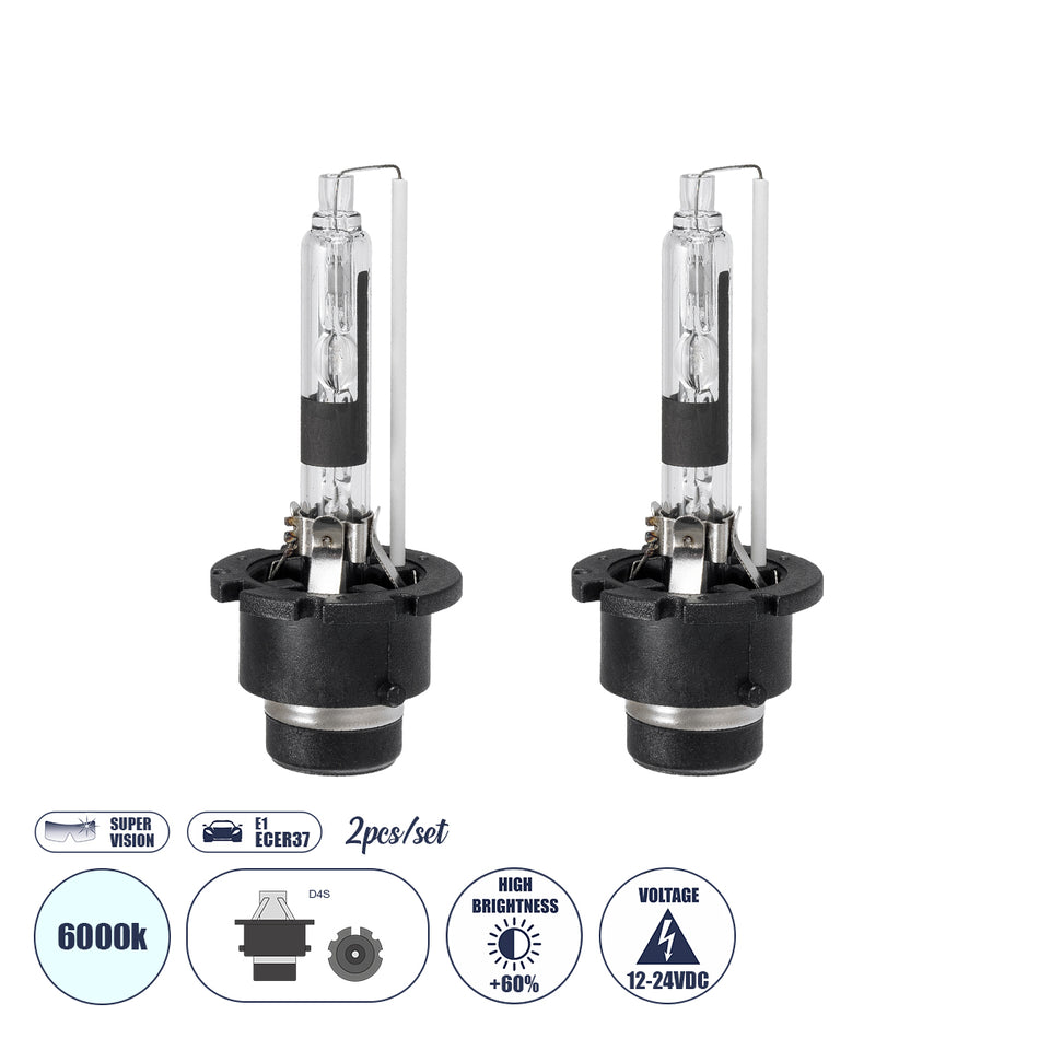 D4S/D2R 84036 Λάμπες Αυτοκινήτου HID Xenon Super Vision High Brightness +60% E1 ECER37 360° DC 12-24V IP20  Μ4 x  Π5 x Υ8cm 6000K- Σετ 2 Τεμαχίων
