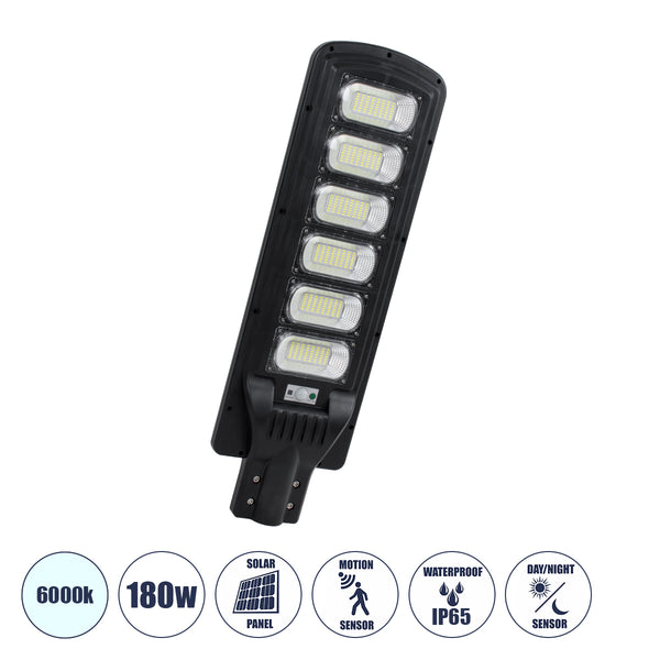 STREETA 85346 Professional LED Solar Street Light Αυτόνομο Ηλιακό Φωτιστικό Δρόμου 180W 1800lm 288 x LED SMD 5730 με Ενσωματωμένο Φωτοβολταϊκό Panel 6V 20W & Επαναφορτιζόμενη Μπαταρία Li-ion 3.2V 30000mAh με Αισθητήρα Ημέρας-Νύχτας & PIR Αισθητήρα Κίνη...