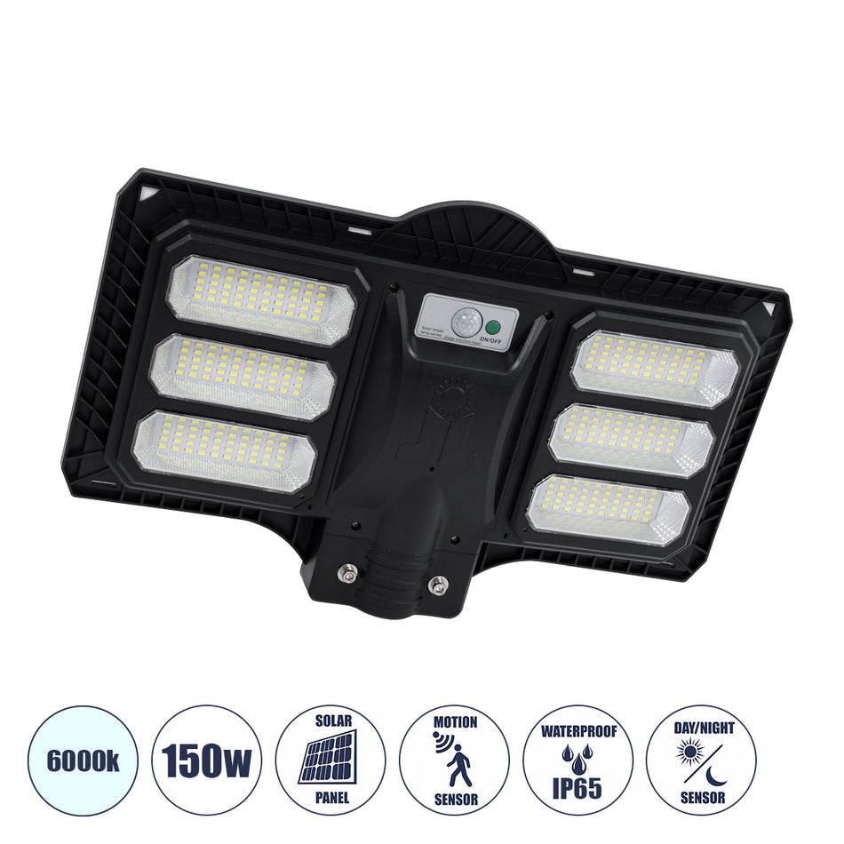 GloboStar® STREETO 85347 Professional LED Solar Street Light Αυτόνομο Ηλιακό Φωτιστικό Δρόμου 150W 1000lm 300 x LED SMD 5730 με Ενσωματωμένο Φωτοβολταϊκό Panel 6V 12W & Επαναφορτιζόμενη Μπαταρία Li-ion 3.2V 10000mAh με Αισθητήρα Ημέρας-Νύχτας & PIR Αισ...