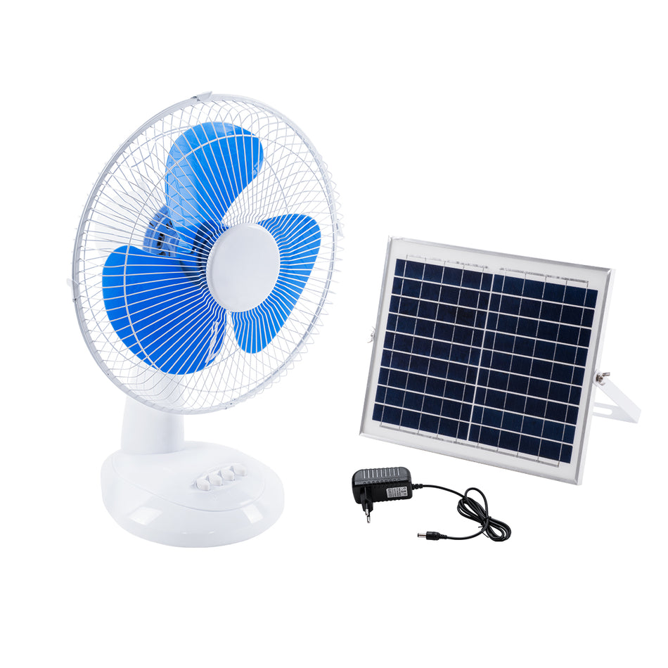GloboStar® SOLARI-FAN 85353 Solar Fan Αυτόνομος Ηλιακός Επιτραπέζιος Ανεμιστήρας 25W 2 Λειτουργιών Ρεύματος με AC 220-240V ή με Φωτοβολταϊκό Panel 9V 12W & Επαναφορτιζόμενη Μπαταρία Li-ion 7.4V 4400mAh - 3 Ταχύτητες - IP20 - Μ24 x Π36 x Υ49cm - Λευκό &...