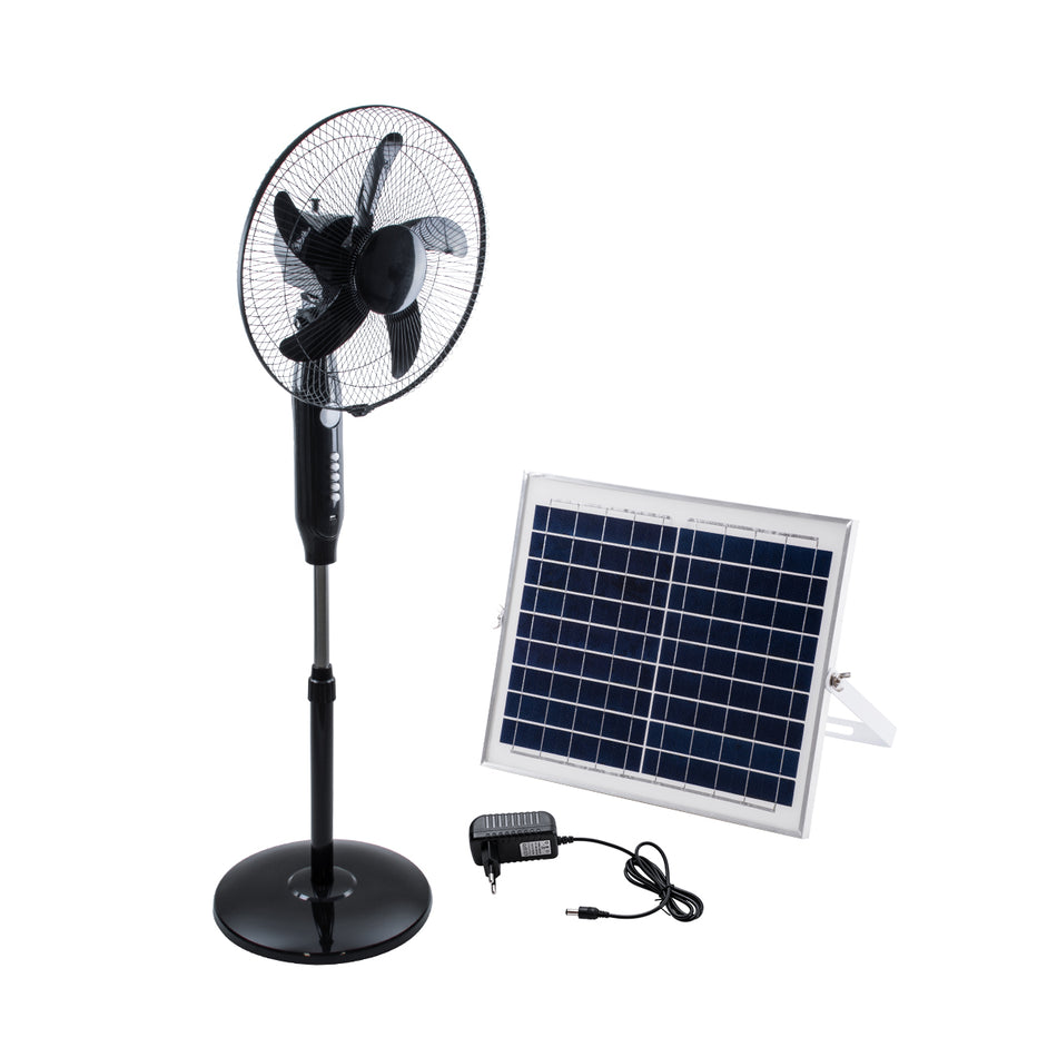 GloboStar® SOLARA-FAN 85356 Solar Fan Αυτόνομος Ηλιακός Επιδαπέδιος Ανεμιστήρας 25W 2 Λειτουργιών Ρεύματος με AC 220-240V ή με Φωτοβολταϊκό Panel 9V 12W & Επαναφορτιζόμενη Μπαταρία Li-ion 7.4V 4400mAh - 3 Ταχύτητες - Ενσωματωμένο USB 2.0 Charger Συσκευ...