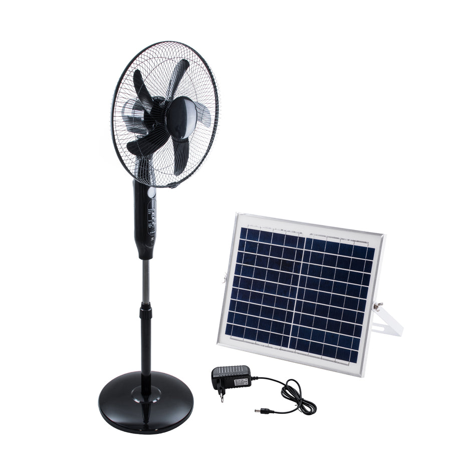 SOLARE-FAN 85358 Solar Fan Αυτόνομος Ηλιακός Επιδαπέδιος Ανεμιστήρας 25W 2 Λειτουργιών Ρεύματος με AC 220-240V ή με Φωτοβολταϊκό Panel 9V 15W & Επαναφορτιζόμενη Μπαταρία Li-ion 7.4V 6000mAh - 12 Ταχύτητες - Ασύρματο Χειριστήριο - Ενσωματωμένο USB 2.0 C...