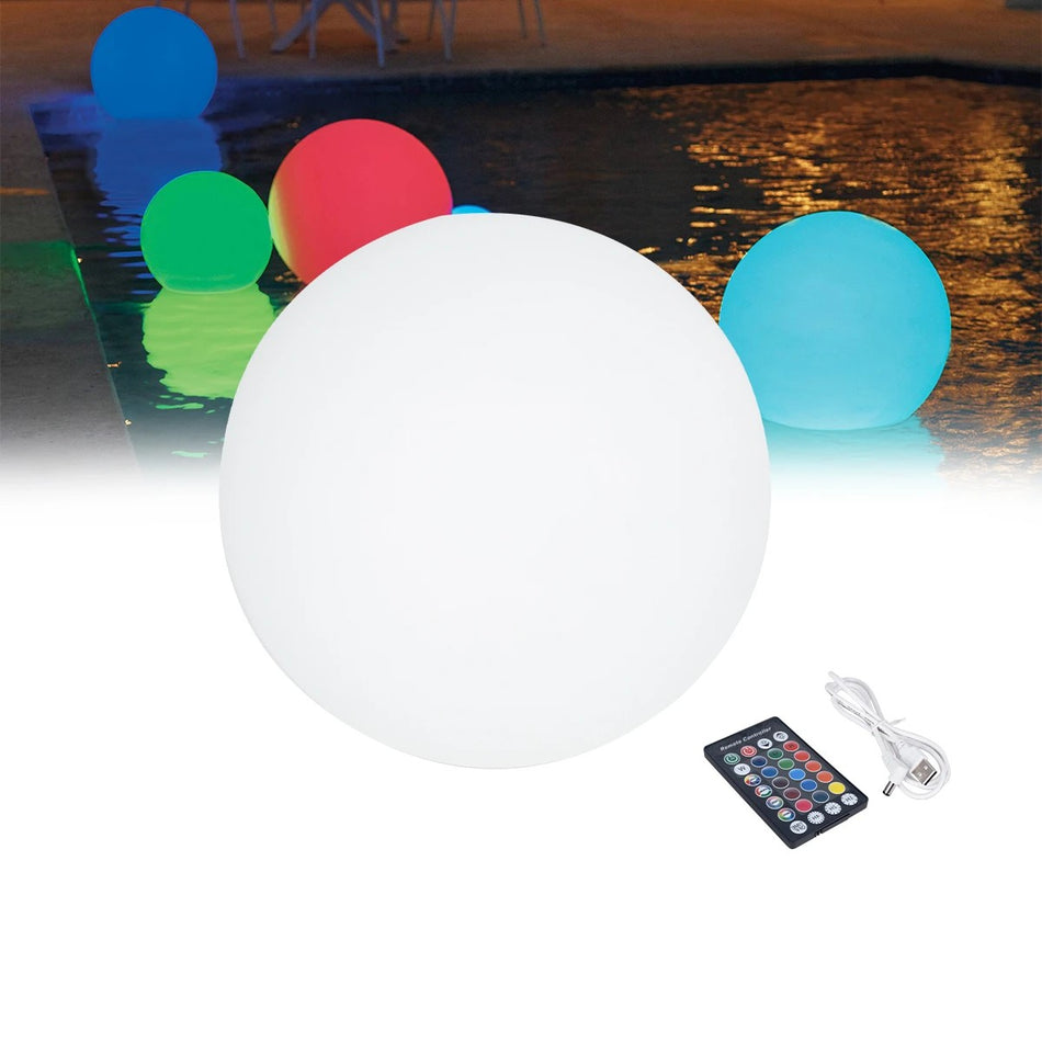 GLOBOSTAR® AQUAGLOW 85362 Μοντέρνο Φωτιστικό Κήπου Μπάλα με IR Ασύρματο Χειριστήριο LED 5W 250lm 360° DC 5V με USB-C με Επαναφορτιζόμενη Μπαταρία Li-ion 3.7V 2x18650 1400mAh Αδιάβροχο IP54 Πολύχρωμο RGBW Dimmable - Sanan SMD Chip - Γαλακτερό Λευκό - Μ2...
