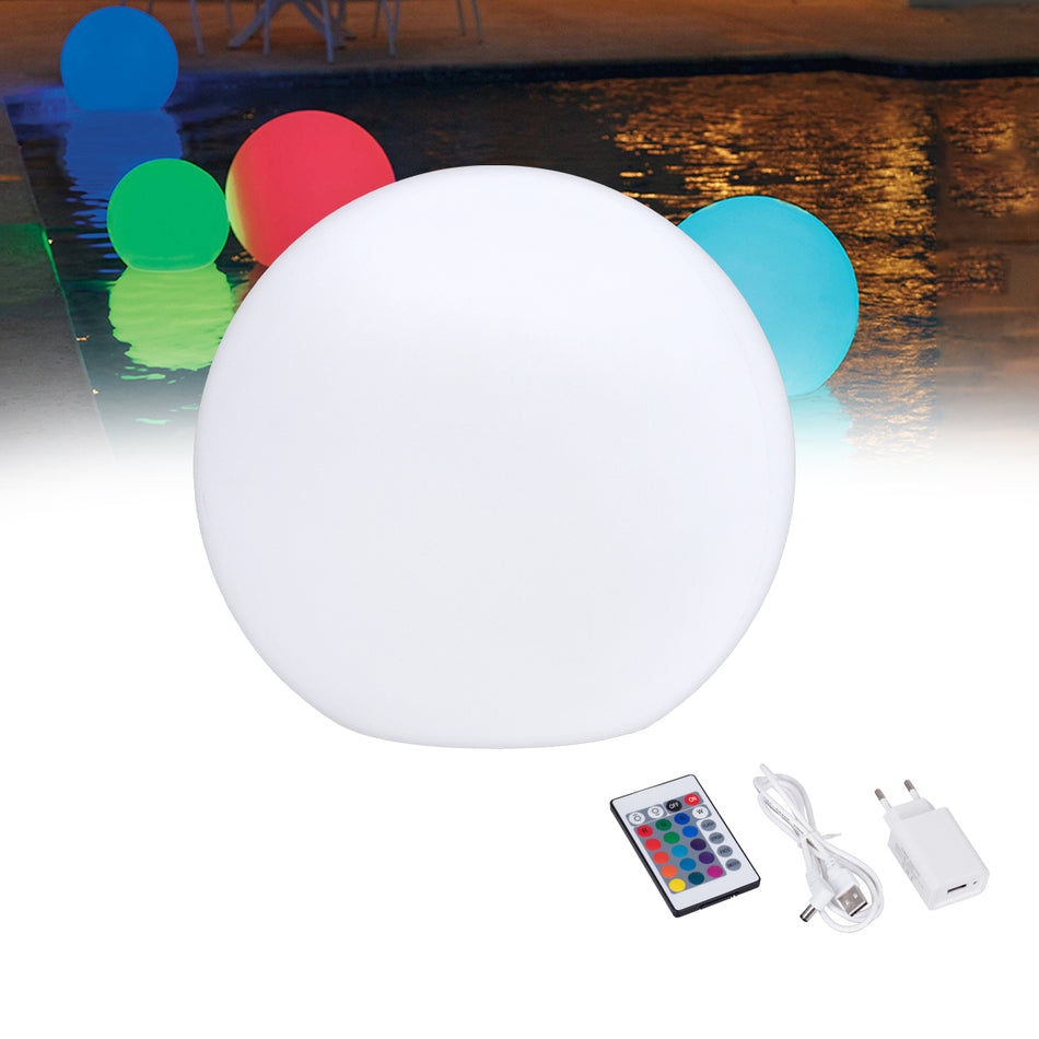 GLOBOSTAR® AQUAGLOW 85824 Μοντέρνο Φωτιστικό Κήπου Μπάλα με IR Ασύρματο Χειριστήριο LED 5W 250lm 360° DC 5V με USB-C με Επαναφορτιζόμενη Μπαταρία Li-ion 3.7V 2x18650 1400mAh Αδιάβροχο IP54 Πολύχρωμο RGBW Dimmable - Sanan SMD Chip - Γαλακτερό Λευκό - Μ2...