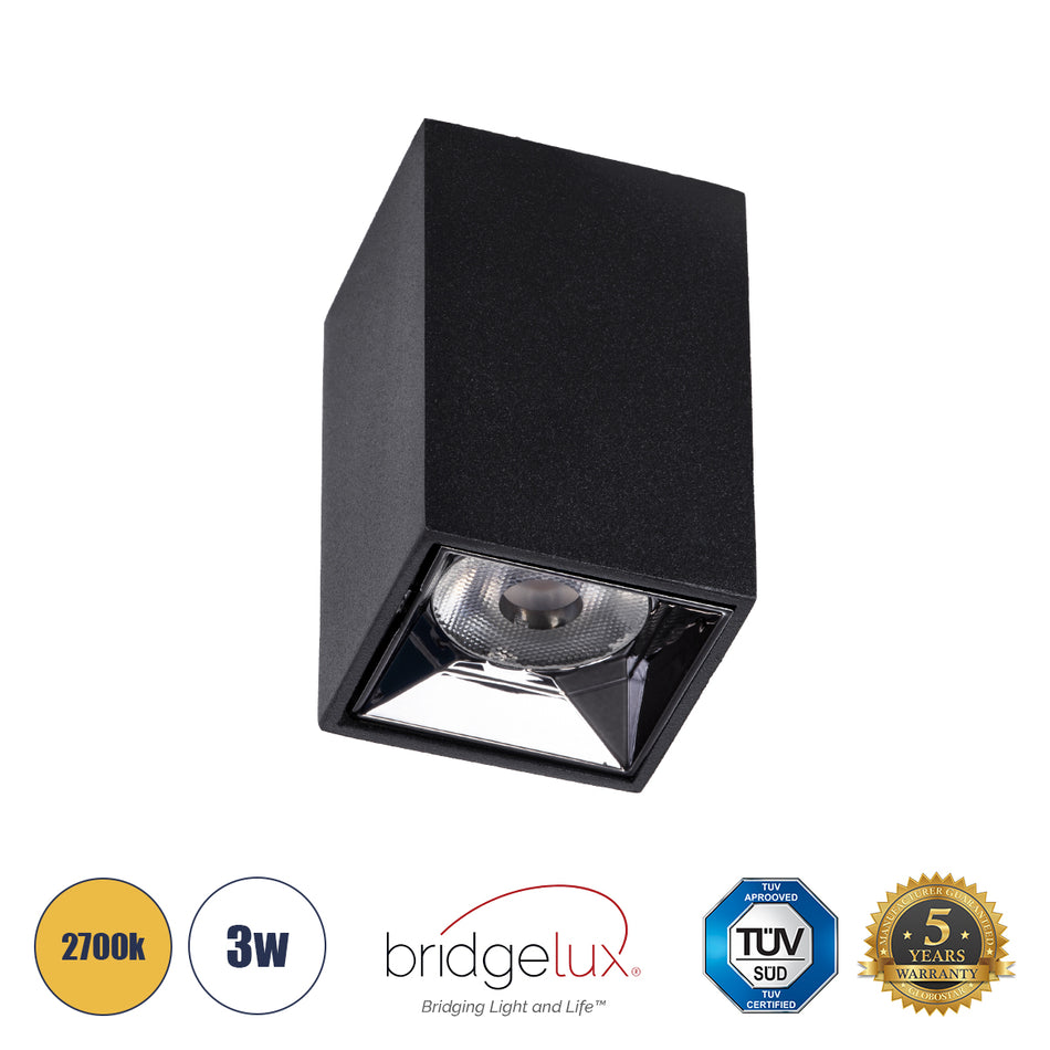 GLOBOSTAR® LUMINAR 60321 Downlight Σποτ LED 3W 405lm 36° AC 220-240V IP20 Θερμό Λευκό 2700K - Osram SMD Chip & TÜV SÜD Driver - Μαύρο Ματ - Μ4.2 x Π4.2 x Υ6.6cm - 5 Χρόνια Εγγύηση