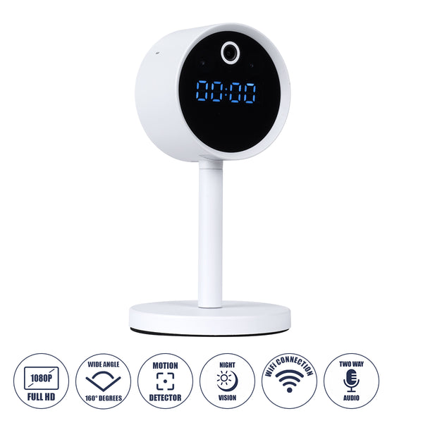 86006 Rechargeable Table Camera WiFi HD 1080P 160° 1500mAh Two Way Audio Motion Detection & Digital Clock - Επαναφορτιζόμενη Επιτραπέζια Κάμερα WiFi HD 1080P 160° 1500mAh Διπλή Κατέυθυνση Ομιλίας Ανιχνευτή Κίνησης & Ψηφιακό Ρολόι - Λευκό