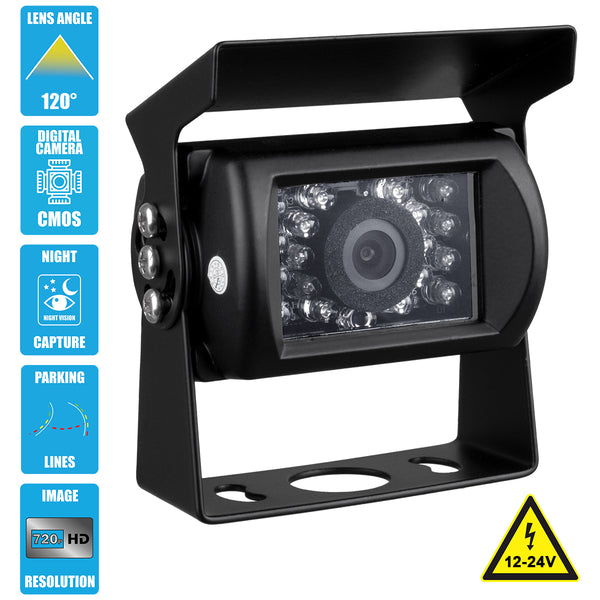 86024 Cameră color 720p CMOS HD Vizualizare spate DC 12-24V 170 ° Captura de noapte cu linii de parcare și 14,5 metri de RCA IP65 IP65