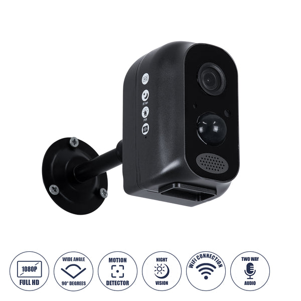 Wiederaufladbare Desktop-/Wand-IP-Kamera 1080P WiFi 90° Grad – 6200 mAh – Nachtsicht mit IR-LED – Duale Sprachrichtung – Bewegungsmelder – Nachtaufnahme – Max. 128 GB SD-Kartensteckplatz – 25 Tage Standby