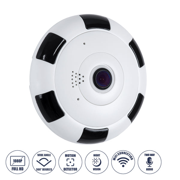 86027 Επιτοίχια IP Camera 1080P WiFi 360° Μοιρών - Νυχτερινή Όραση με LED IR - Διπλή Κατέυθυνση Ομιλίας - Ανιχνευτή Κίνησης - Νυχτερινή Λήψη - Λευκό Μαύρο