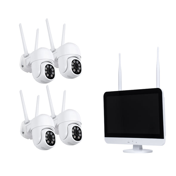 Kabelloser Rekorder mit Bildschirm – 4 x Kamera 2 MP 1080P WiFi 360° – wasserdicht IP66 – Nachtsicht mit IR-LED – Sprache in zwei Richtungen – Bewegungsmelder – Nachtaufnahme