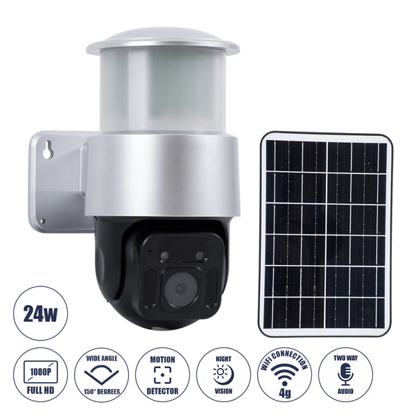 86046 Αυτόνομος Ηλιακός Προβολέας LED SMD 24W 1200lm Camera 1080P 2MP WiFi 150° Μπαταρία 3200mAh Φωτοβολταϊκό Πάνελ Αισθητήρα Ημέρας-Νύχτας & Ρύθμιση Χρόνου Διπλή Κατέυθυνση Ομιλίας Αδιάβροχος IP66 Ψυχρό Λευκό 6000K - Ασημί