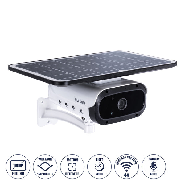 86048 Αυτόνομη Ηλιακή Camera 1080P 2MP 4G SIM CARD WiFi 150° Μπαταρία 3200mAh Φωτοβολταϊκό Πάνελ Διπλή Κατέυθυνση Ομιλίας Αδιάβροχη IP66 Ψυχρό Λευκό 6000K - Λευκό