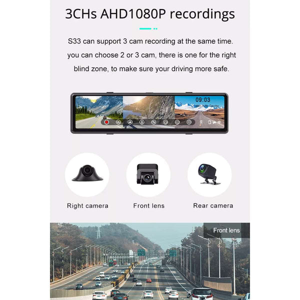 86057 Καθρέπτης Αυτοκινήτου με 3 Κάμερες 3CHs AHD 1080P 170° - 4G Sim Card Slot - WiFi - GPS Navigator - Bluetooth - G Sensor - 24h Monitoring - FM Transmitter -  Νυχτερινή Όραση - Μαύρο