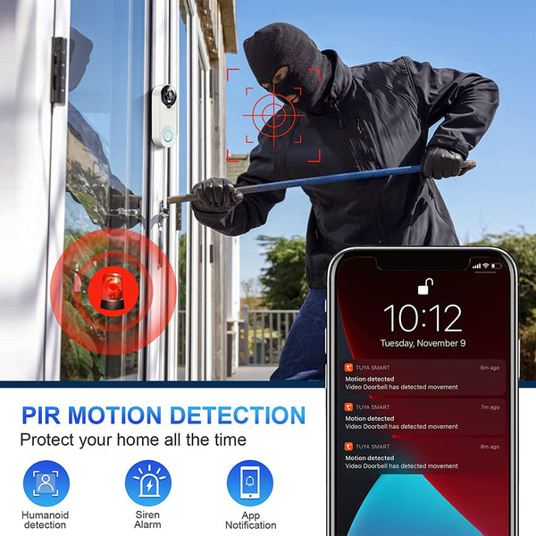 Intelligente All-In-One-Türklingel und Türklingelsystem – 1 x 1,0 MP 1080P-Kamera – 166°-Ansicht mit Nachtaufnahme, PIR-Bewegungssensor und bidirektionaler Sprache/Audio – Android- und iOS-App – wiederaufladbarer Akku ...