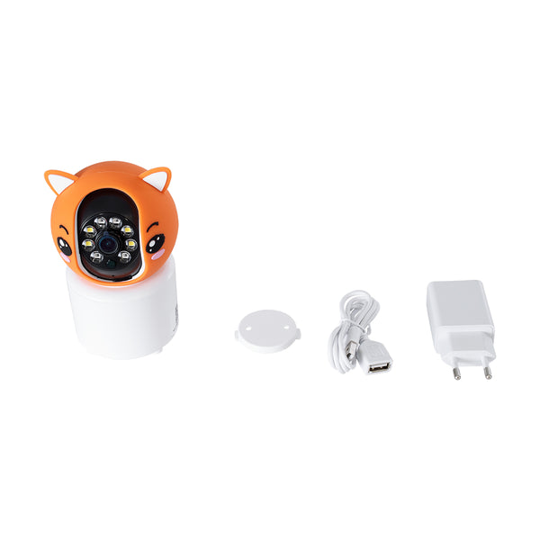 86081 WiFi HD 1080P 350° Dual-Richtungs-Sprach- und Bewegungsmelder-Desktop-Kamera – Body Auto Tracking IP20-Fernbedienung – Orange-Weiß – Φ8 x H13 cm – 2 Jahre Garantie