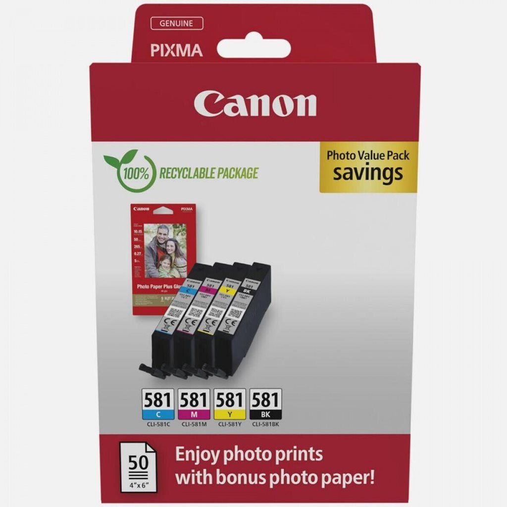 Canon CLI-581 Γνήσιο Photo Value Pack με 1 Μελάνι InkJet Κυανό / Ματζέντα / Κίτρινο / Μαύρο (2106C00