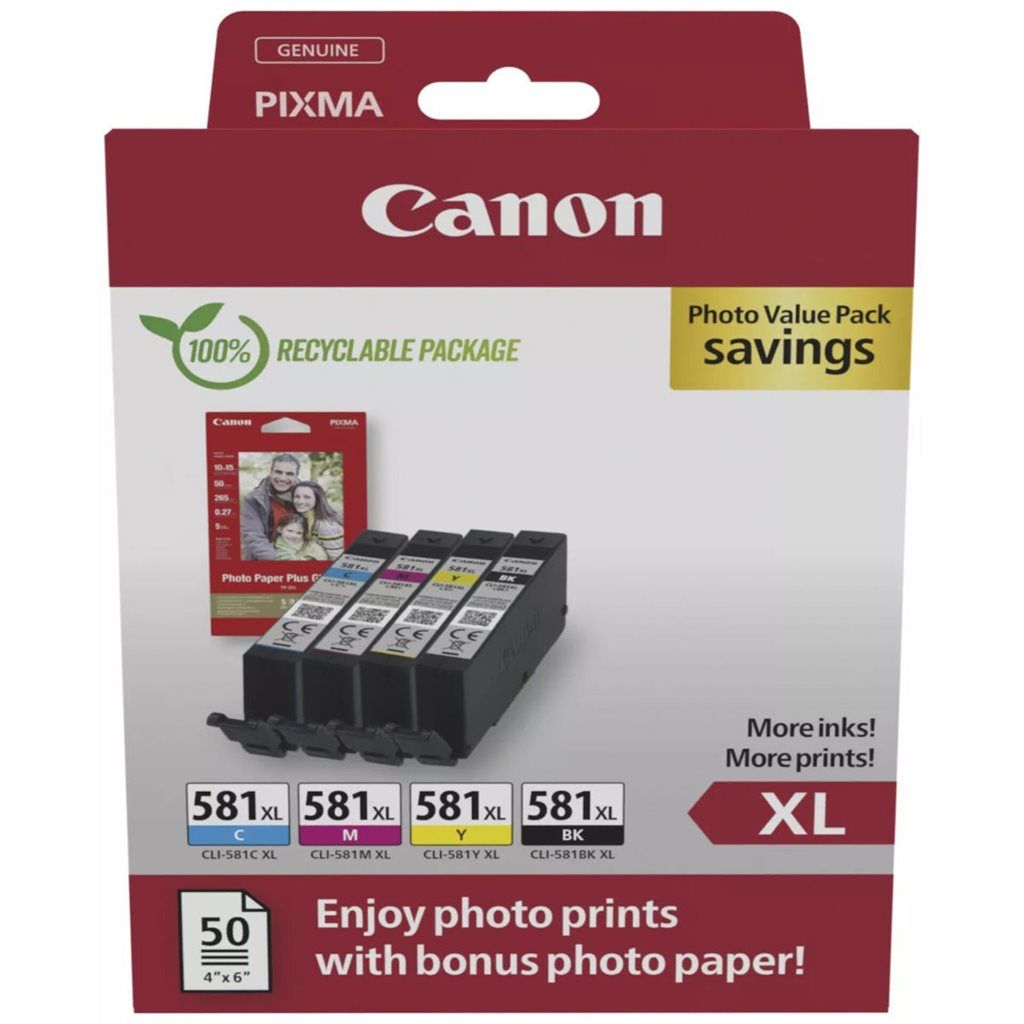 Canon CLI-581XL Γνήσιο Photo Value Pack με 4 Μελάνια Εκτυπωτή InkJet Κίτρινο / Κυανό / Ματζέντα / Μα