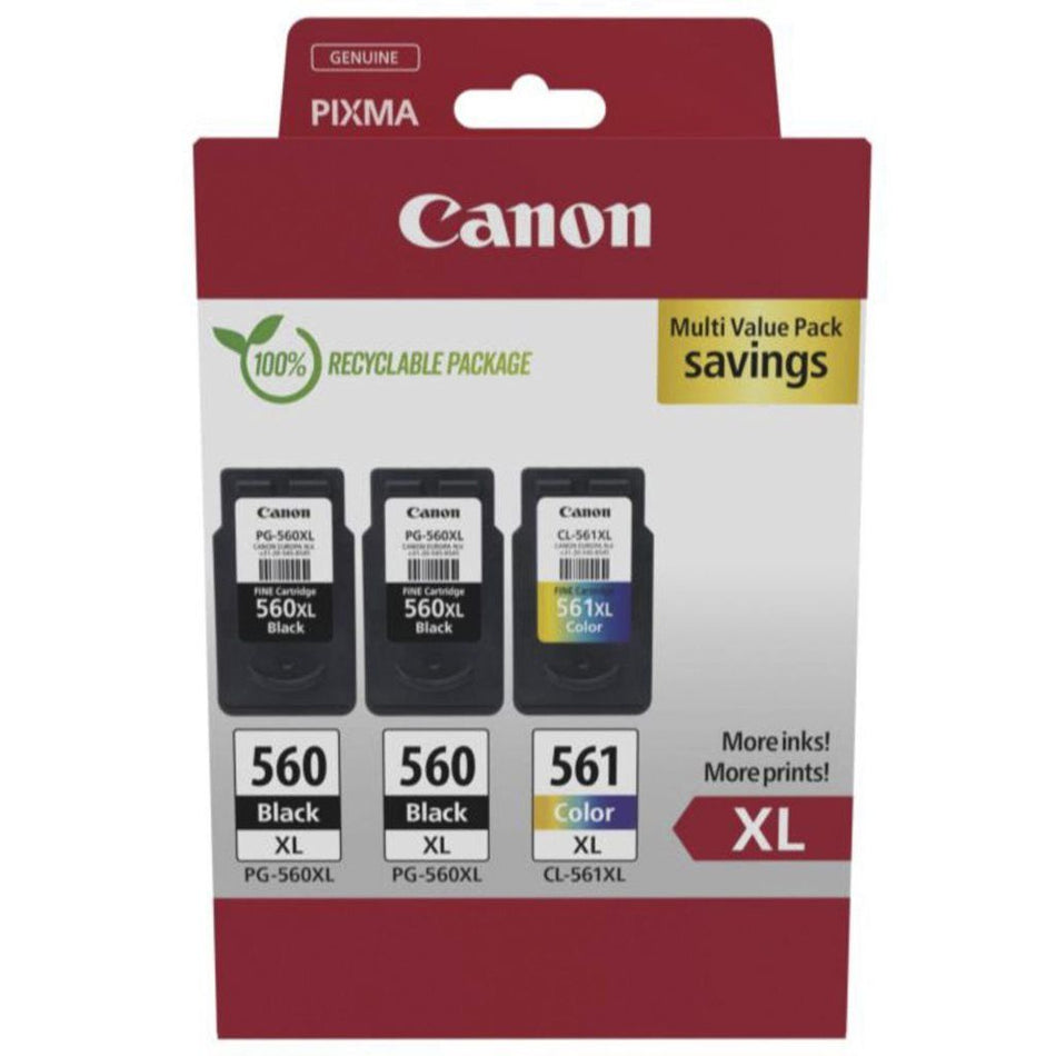 Canon 2x PG-560 / 1x CL-561 Γνήσιο Πακέτο 3 Μελανιών Εκτυπωτή InkJet Μαύρο / Πολλαπλό (Color) (3712C