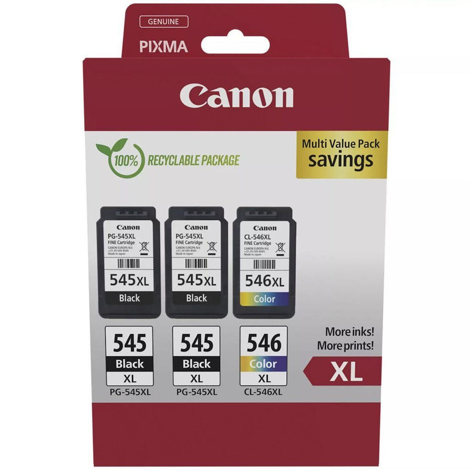 Canon PG-545 XL x2 / CL-546 XL Multi Pack Γνήσιο Photo Value Pack με 3 Μελάνια Εκτυπωτή InkJet Photo
