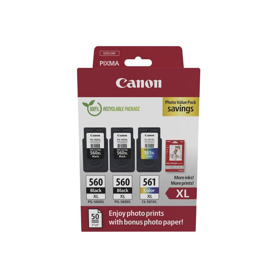 Canon PG-560 XL Γνήσιο Photo Value Pack με 3 Μελάνια Εκτυπωτή InkJet Μαύρο / Πολλαπλό (Color) (3712C
